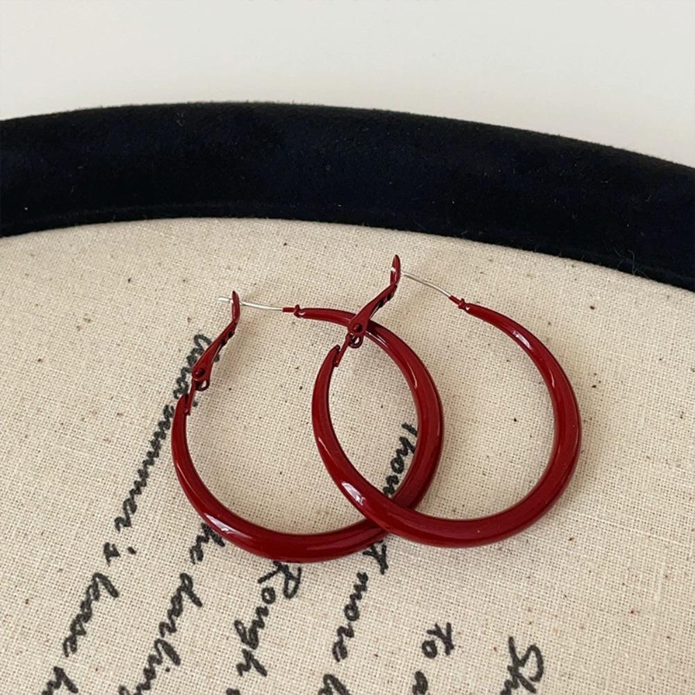 Vintage Rose Pearl Ear Studs Geometric Autumn Winter Earring Wine Red New Year Earring Wedding