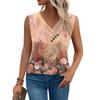 Canotta da donna vintage con stampa floreale, T-shirt estiva a maniche corte con bottoni e scollo a V, top alla moda ampio