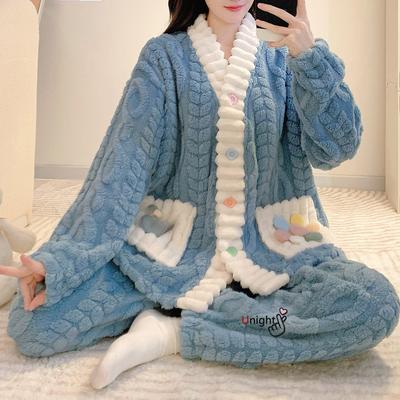 Women Warm Pajamas Sets Winter Thick Winter Coral Fleece Sleepwear Flannel Plus Size Pyjamas Night Wear Home Clothes