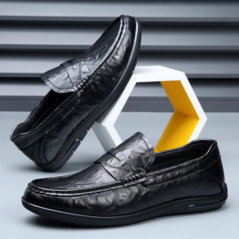 Summer Luxury Brand Black Loafers Overfoot Men Genuine Leather Shoes Comfortable Breathable Casual Shoes Fashion Moccasin Shoes