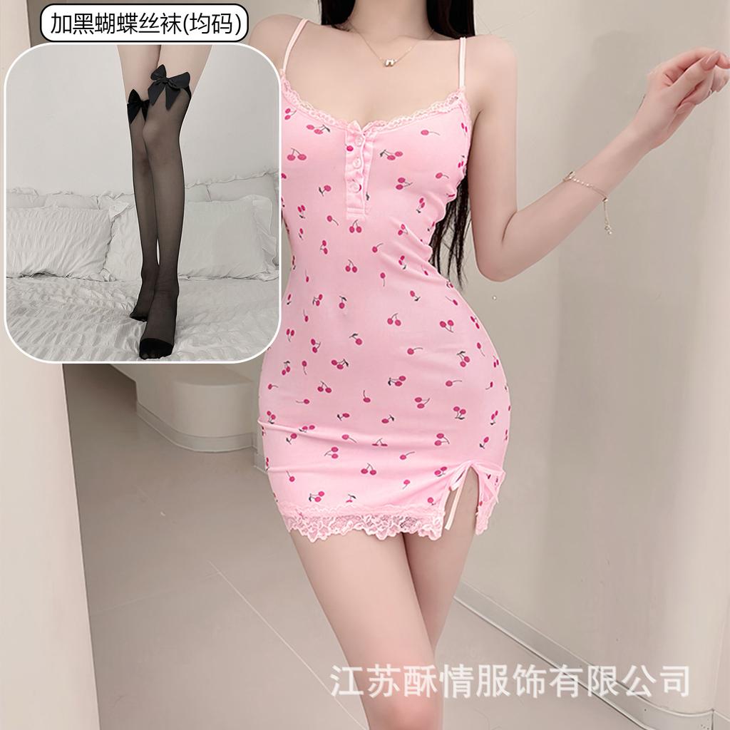 Sex lingerie pure desire cherry sexy women's bed small chest plus chest pad passion uniform seduction suit