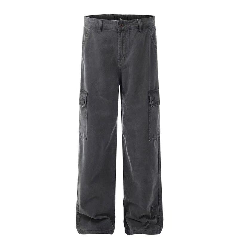 JYL Unisex Cargo Pants American Cotton Vintage Multi-Pocket Washed Casual Denim 28 бистр