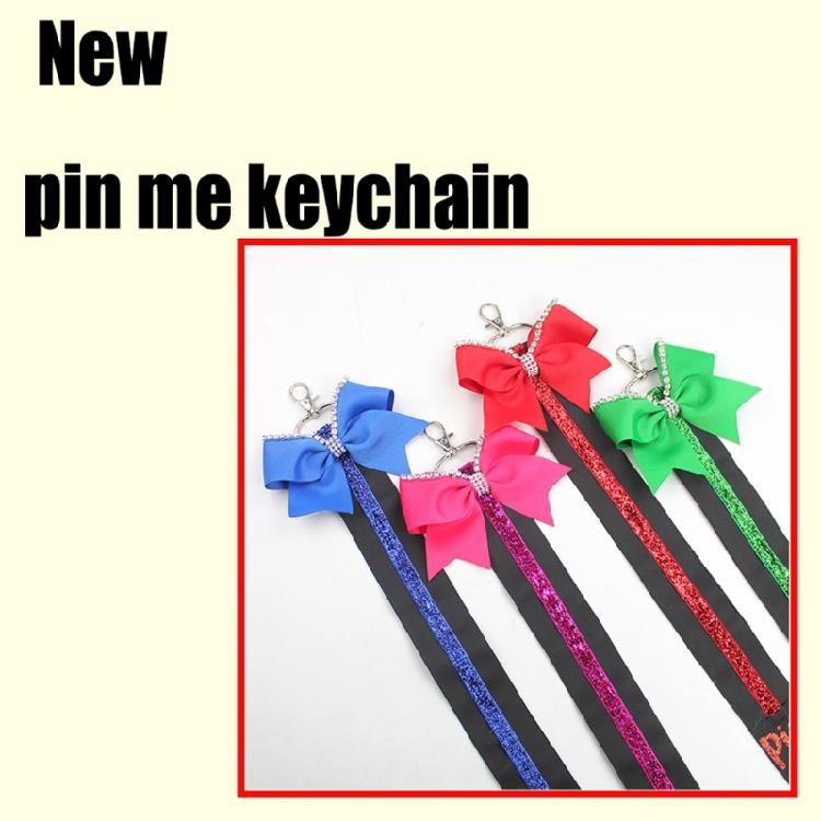 Pin Me Cheer Glitter Keychain with Bowknot Rhinestones Sports Accessories for Women Cheerleader Bag Backpack Pendant
