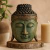 Buddha Head Statue 25cm Green Shine Finish