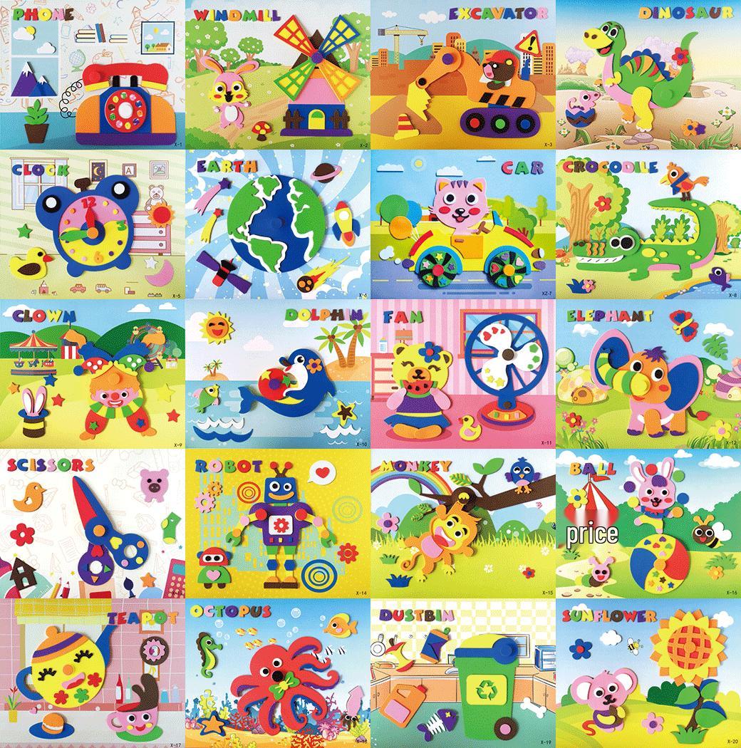 

Children s 3D EVA Sponge Sticker Set - Rotatable & Movable DIY Educational Toy, 20 Designs 26x21 cm