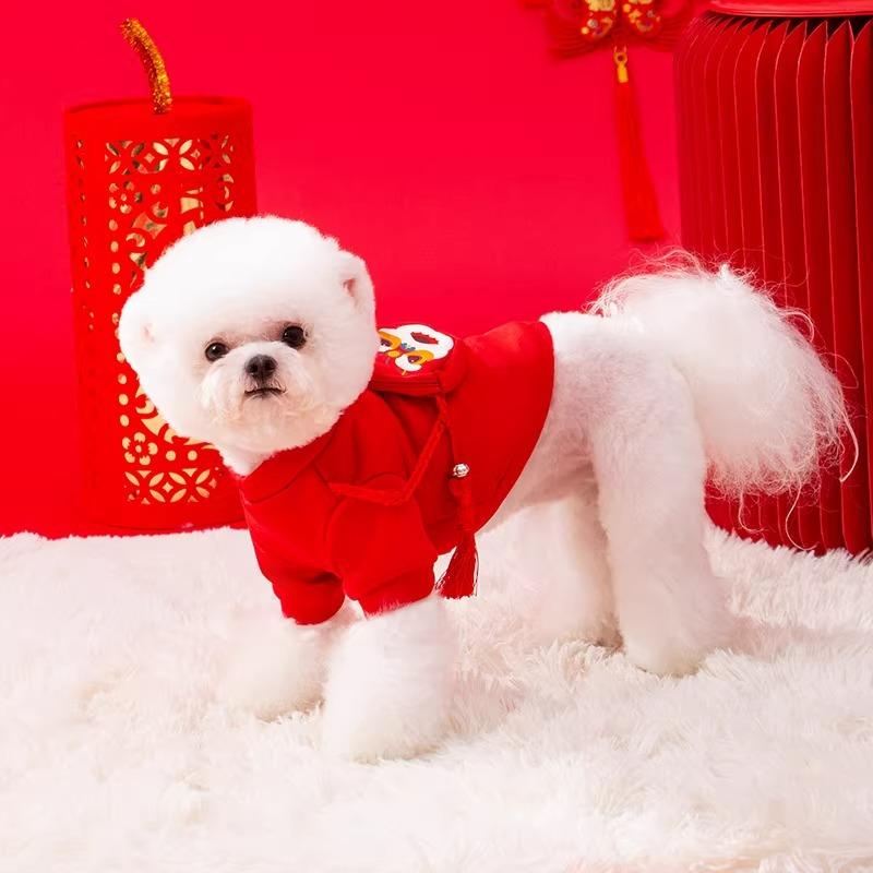 Hund Neujahrspullover Chinesisches Neujahr Löwentanz dreidimensionaler Rucksack Teddy Bigbear Neujahrsfeier zweibeinige Haustierkleidung