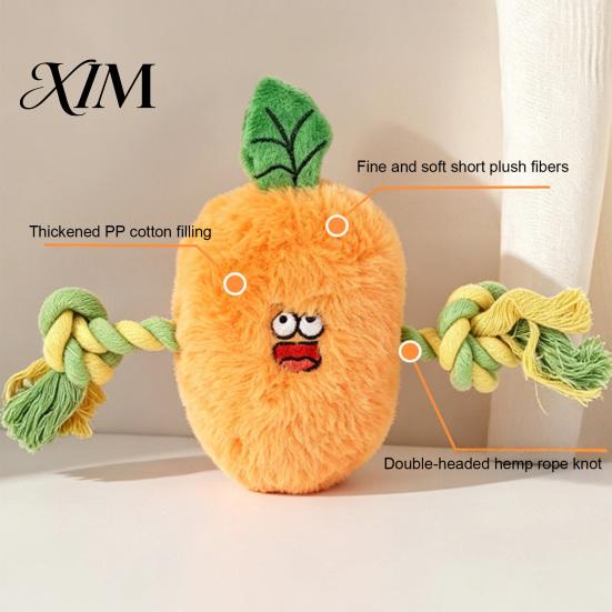 Durable Cotton Rope Toy Stuffed Vegetable Dog Toy, Interactive Squeaky Chew Plush Carrot Eggplant Aggressive Chewer Green Pepper with Arm for