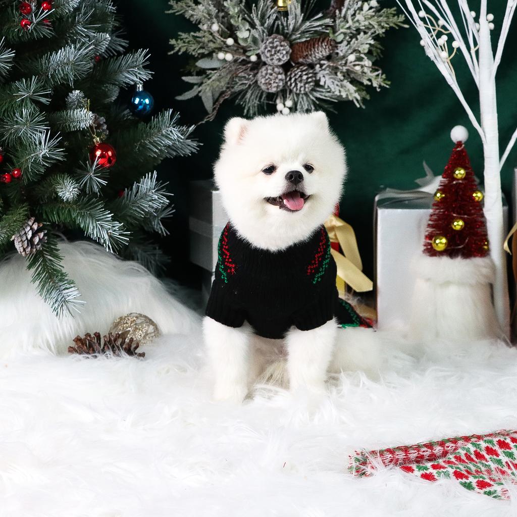 Small Dog Sweater Pet Elk Christmas Sweater Clothes with Fuzzy Pompom for Dogs Cat Pet for Winter Christmas Holiday Breathable S