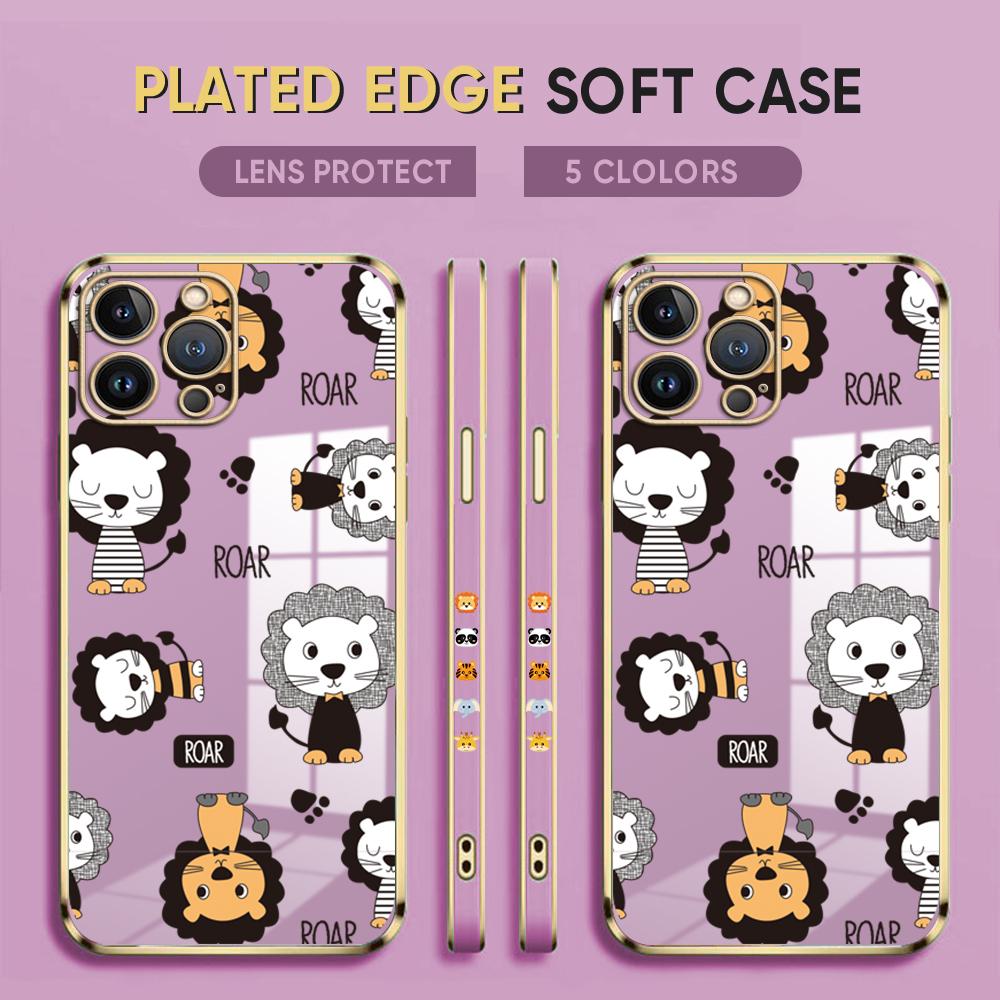 Pouzdro na telefon Fashion Lions Plating pro iPhone 11 13 15 Samsung Galaxy A52 Xiaomi Redmi 12C Note 10 Pro Oneplus měkké obaly na smartphone