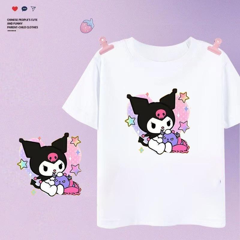 

Sanrios 2026 Summer New Design Kuroml Graffiti Cartoon Print Pure Cotton Breathable Childrens ShortSleeved TShirt S