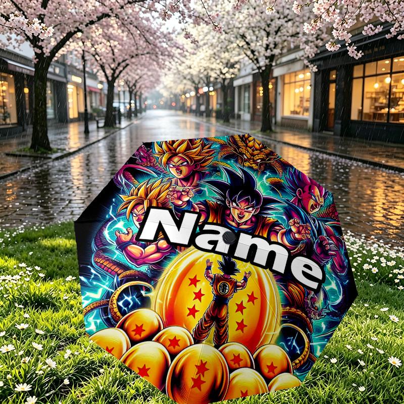 Custom Name Personalized Anime Print Umbrella, Auto Open Close, 8‑Rib Sturdy Frame, Commute Camping Hiking Use, Birthday Gift