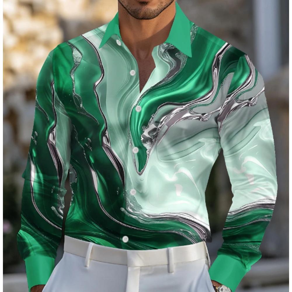 Men's Marble Printed Long Sleeve Shirts Casual Cardigan New Button Holiday Fashion Shirts