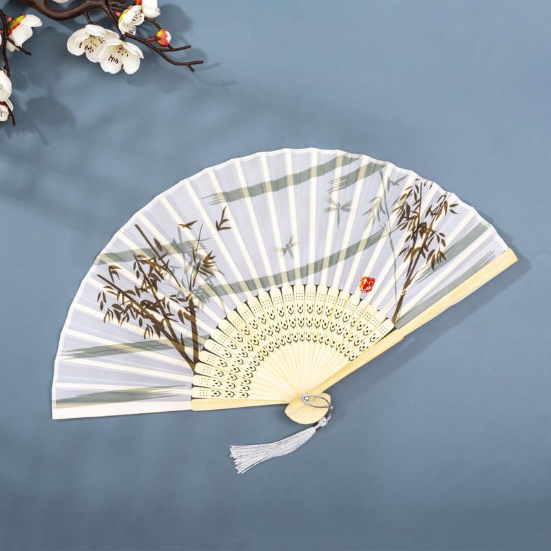 Du Seidenfächer mit floralem und prächtigem [pont monde] Muster, hochwertig, stilvoll, im japanischen Stil, elegant, (Chikuyun Nisei)