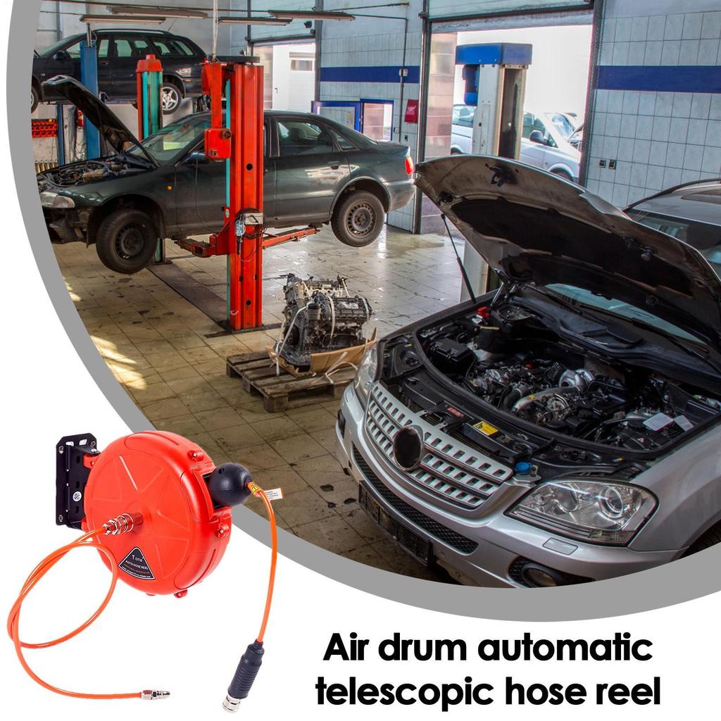 10m Air Hose Reel Automatic Rewind Commercial Reel Wall Mounted With Swivel Bracket Quick Coupler Air Compressor Accessories