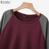 ZANZEA Women Patchwork Long Sleeve Casual Round Neck Loose Blouse