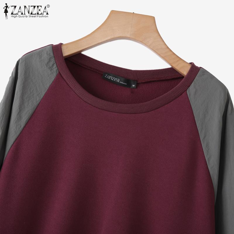 ZANZEA Women Patchwork Long Sleeve Casual Round Neck Loose Blouse
