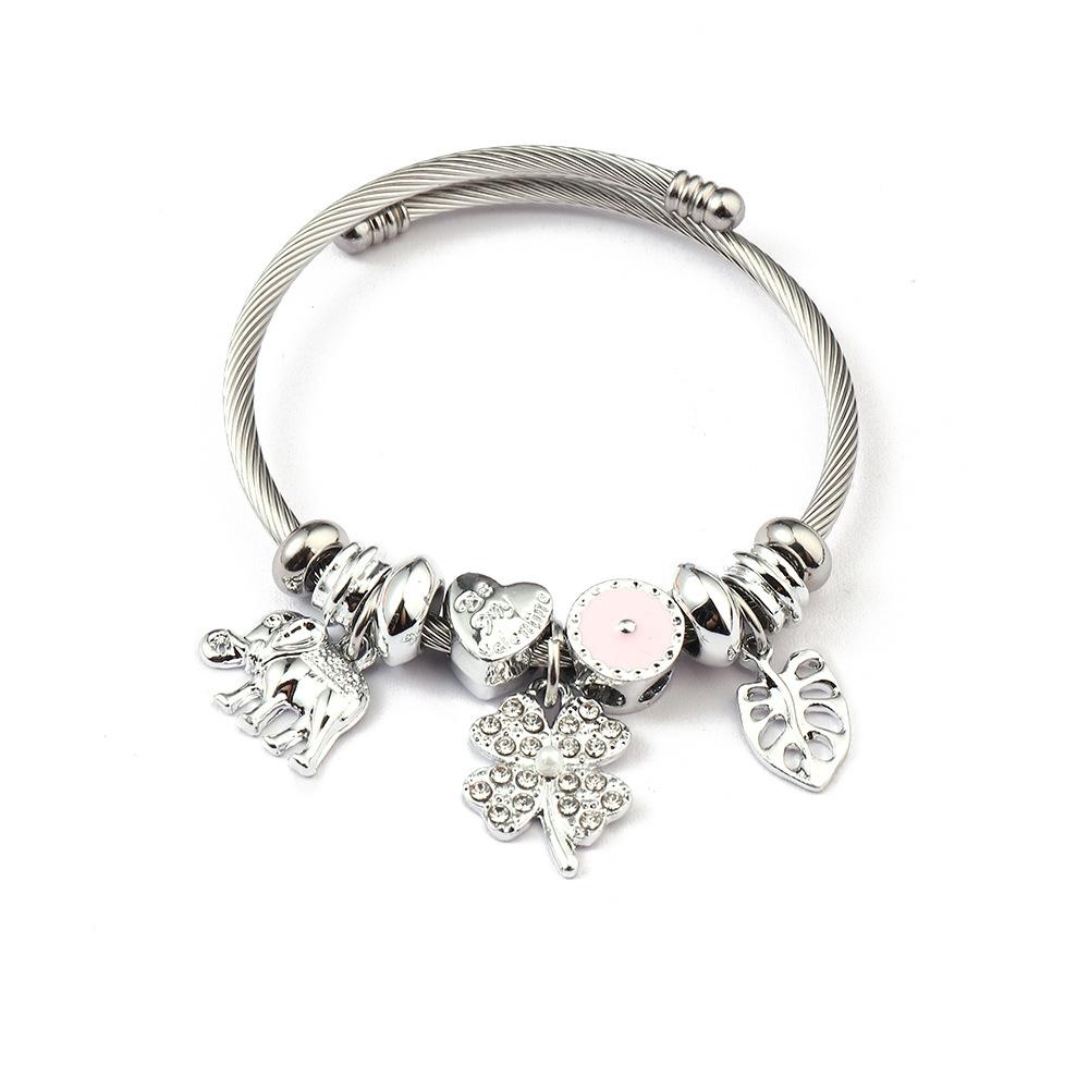 Simple Fashion Stainless Steel Bracelet With Crystal Bead Pendant Unisex Jewelry