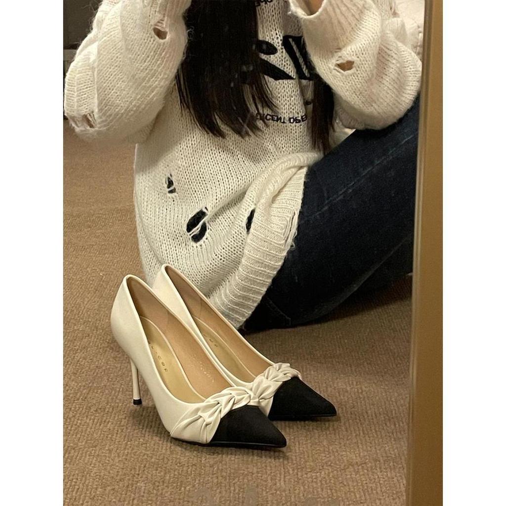 Xiaoxiangfeng High Heels Women's Stilettos 2025 Spring Retro Temperament Versatile Pointed French with Skirt Light Mouth Single Shoes