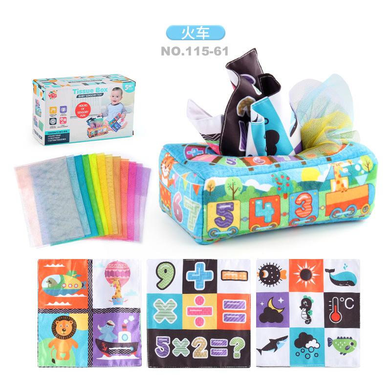 Baby Puzzle Early Education Cloth Book Toy Box Baby Ring Paper Cloth Book Simulation Train School Bus Can'T Be Torn And Drawn Tissue Box