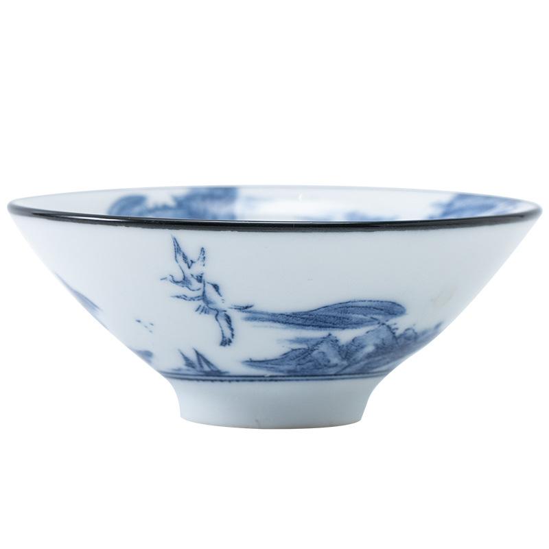 Japanischer Stil Blau und Weiß Douli Tasse Fabrik Direktverkauf Dehua Weißes Porzellan Kleine Verkostungstasse Hochbeinige Teeschale Retro S
