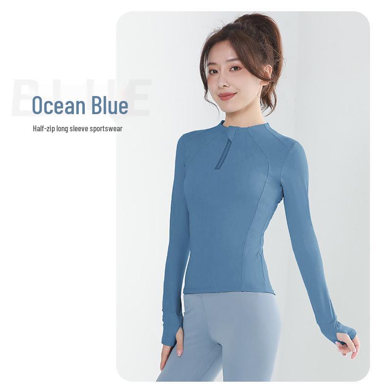 

Женский топ для йоги Juyi Tang с длинным рукавом и молнией до половины, с отверстиями для больших пальцев - Ощущение обнаженности для бега и фитнеса S