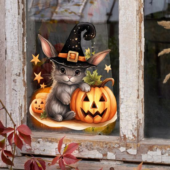 Halloween Window Sticker Removable Static Cling Sticker Cartoon Animal Dwarf