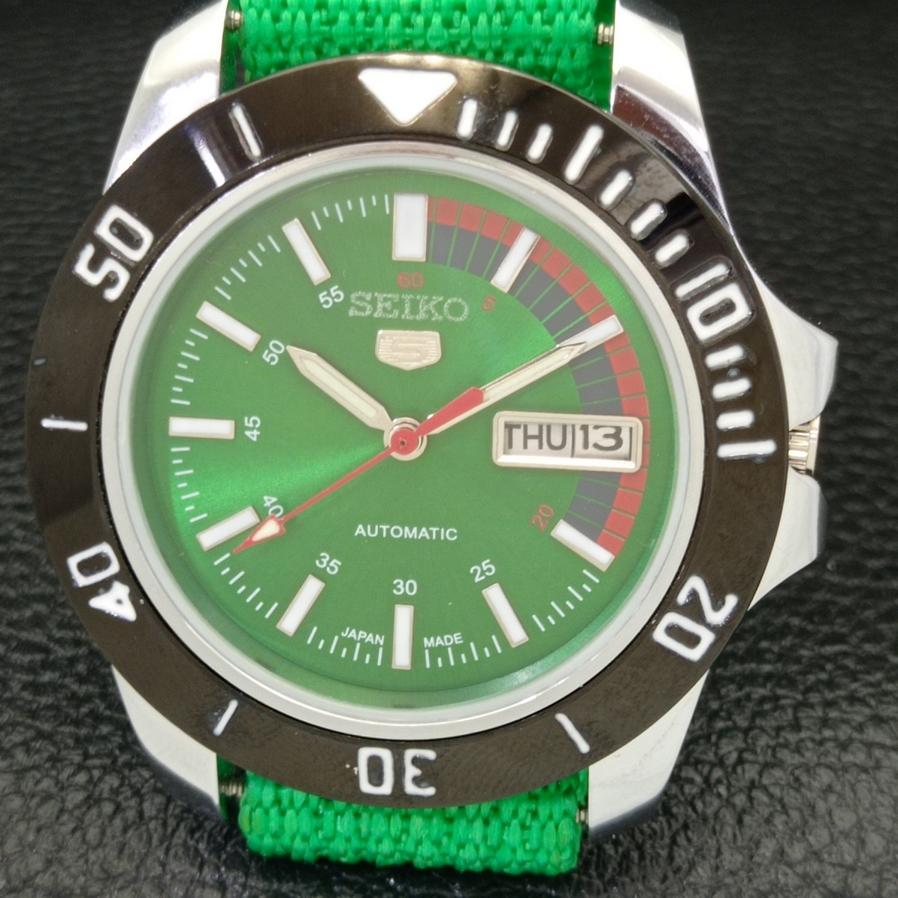 Seiko 5 JAPAN MENS AUTOMATIC 6309A REFURBISHED GREEN DIAL WATCH A426513-2 RL-a426513