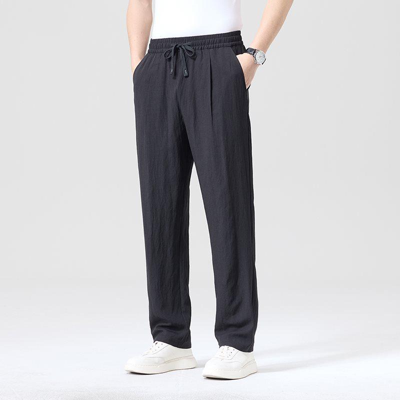 Men's Breathable Lyocell Linen Summer Trousers - Casual, Comfortable, Elastic Waist, Straight Leg, Solid Color.
