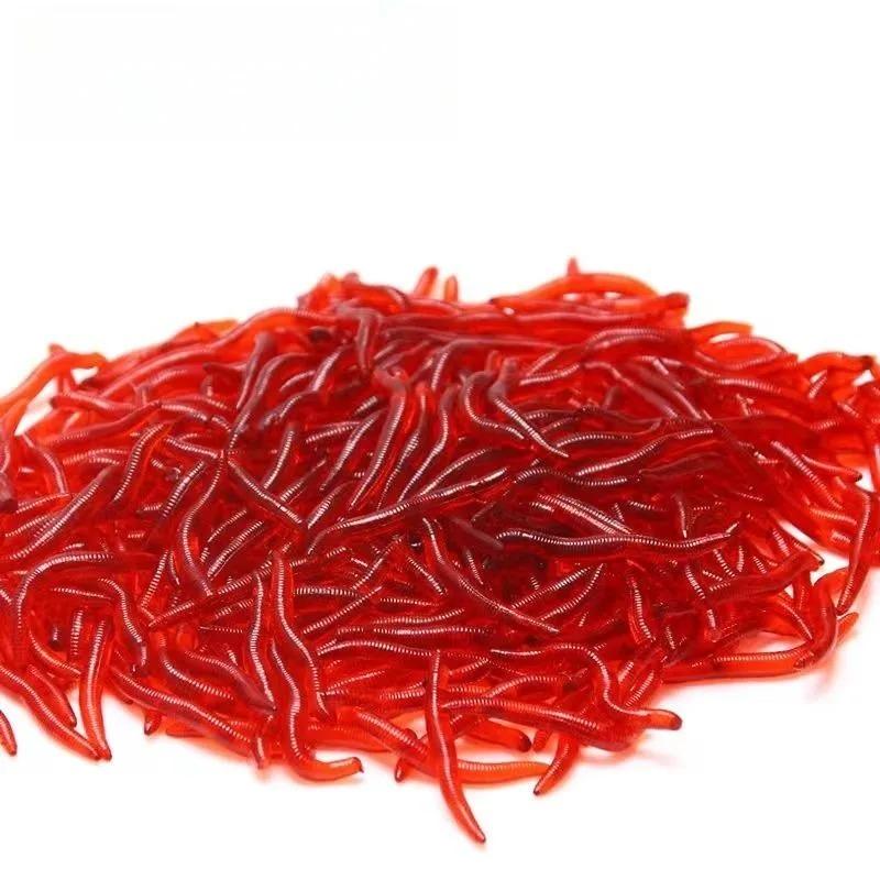 20pcs Lifelike Red Worm Soft Lure Earthworm ice winter Fishing Silicone Artificial Bait Fishy Shrimp Additive Bass Ca