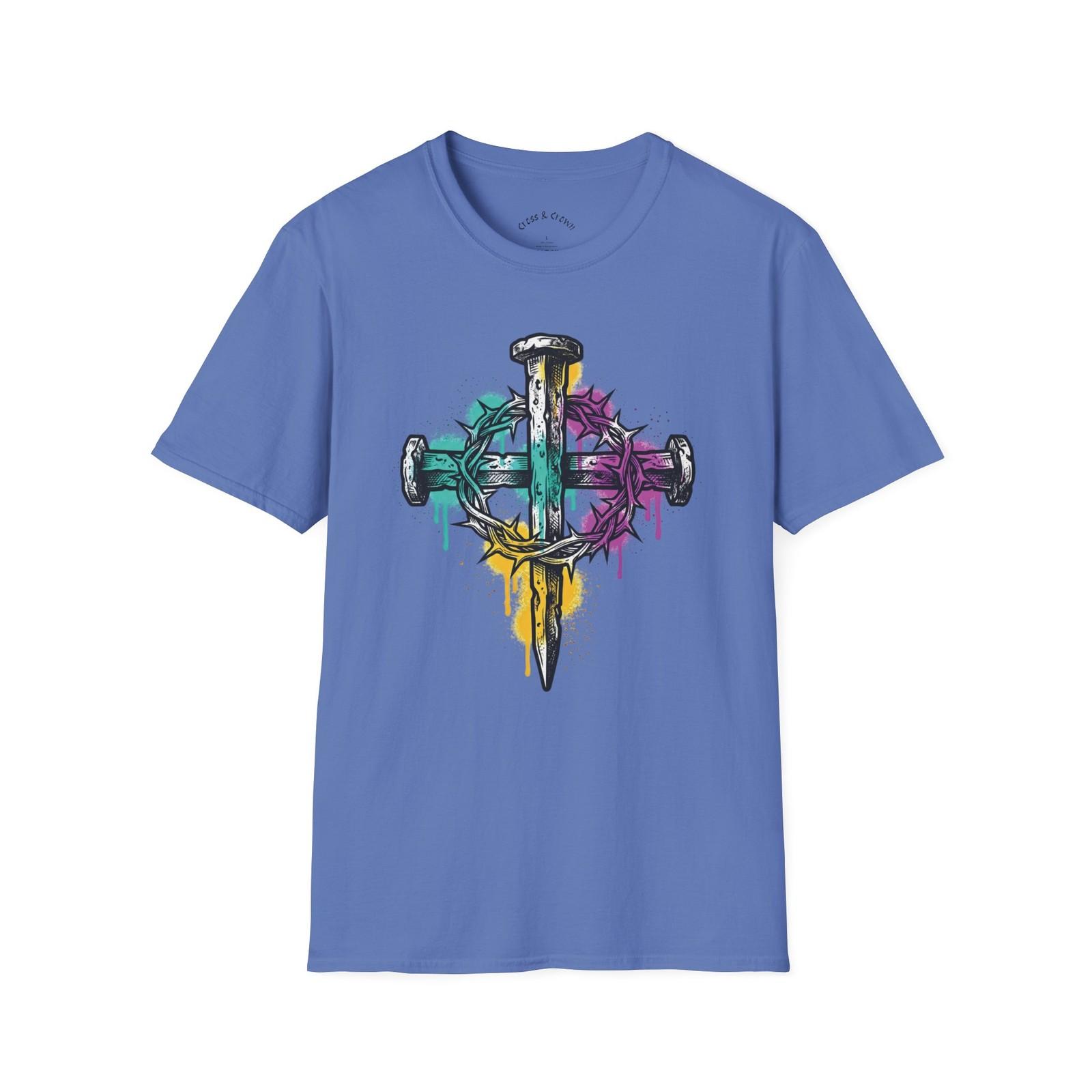 Dripping Neon Crown and Cross T-Shirt | UNISEX SOFTSTYLE GILDAN 64000 S разноцветный