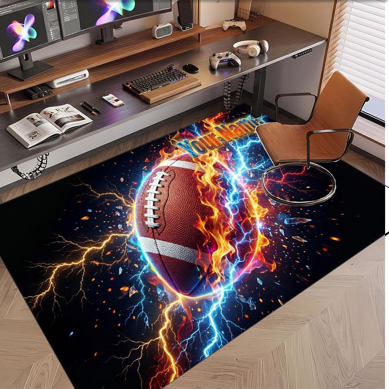 American Football Theme Soft Crystal Velvet Rug Custom Name & Text Print Non Slip Floor Rug for Bedroom Living Room
