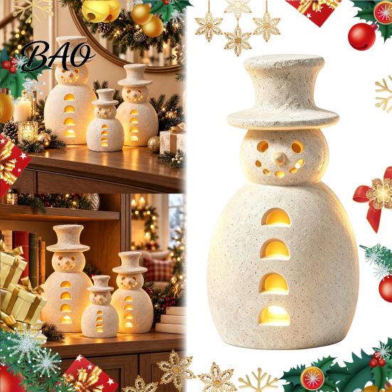 Christmas Snowman Statue Decorative Light, LED Light-up Hollow Figurine, Figurine with Lights Resin Night Lamp for Holiday Party Tabletop Decor