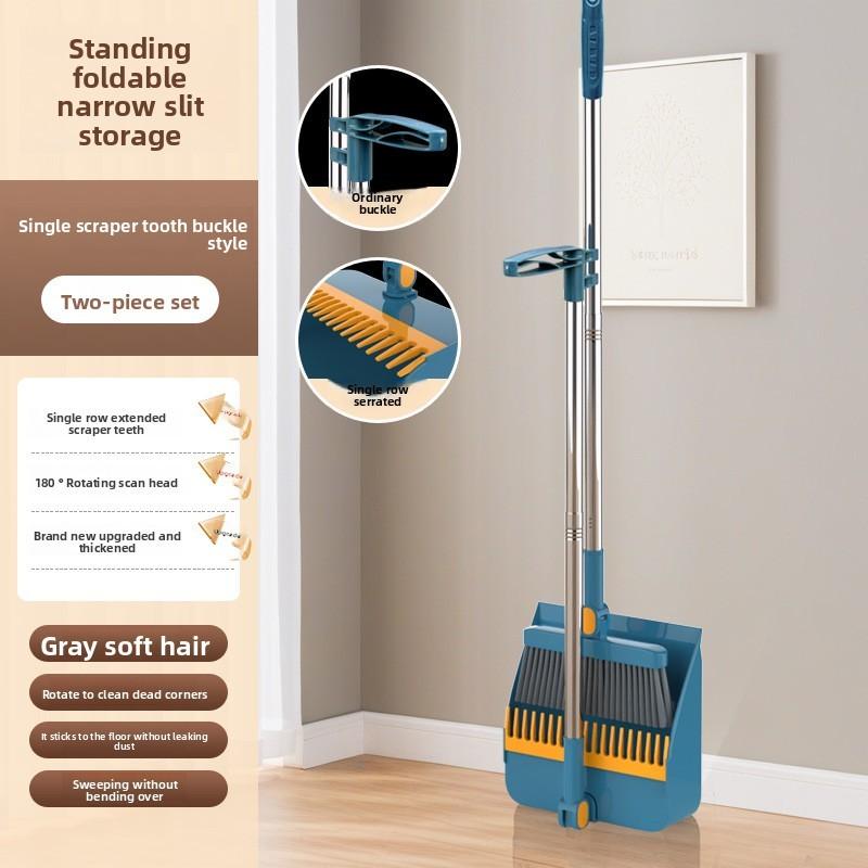 Plastic Cleaning Broom And Dustpan Set With Durable Nonstick Head For Household And Commercial