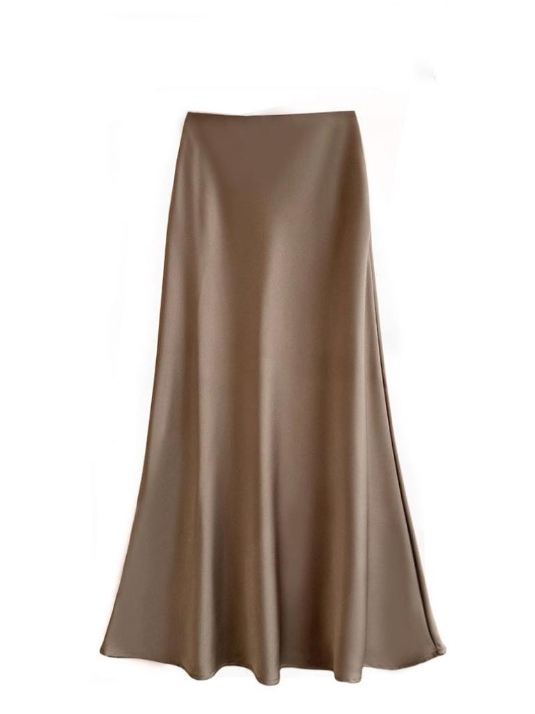 Women's French-Style Satin Midi Skirt - Light Luxury, High-Waist, Bodycon Mermaid Design for Spring and Autumn