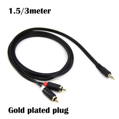 Câble audio 3,5 mm vers 2 RCA mâle plaqué or 1,5 m/3 m Jack 3,5 mm mâle vers 2 RCA mâle Cordon fil stéréo pour téléphone MP3 DVD Amplificateur