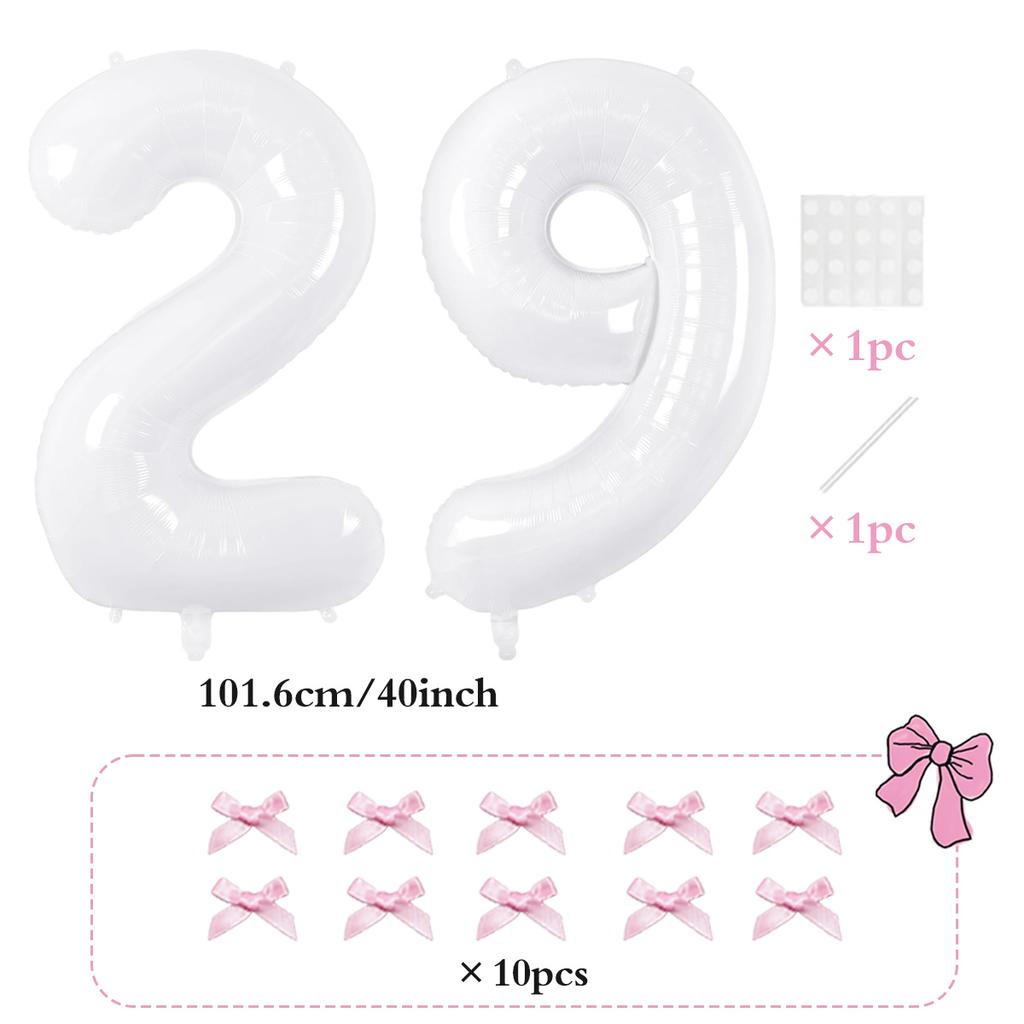 2pcs101.6cm Pink Bow Decoration White Digital Balloon for Birthday Anniversary Wedding Graduation Season New Year Decoration