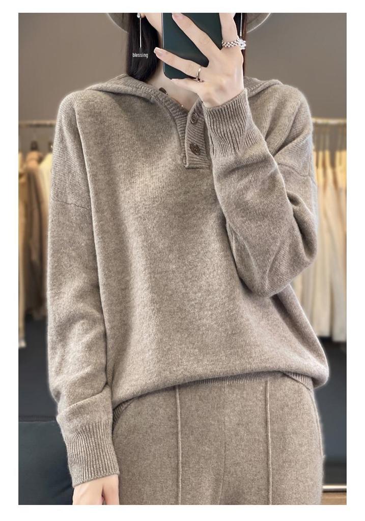 Women's Loose Cashmere Knit Hoodie Sweater Pullover