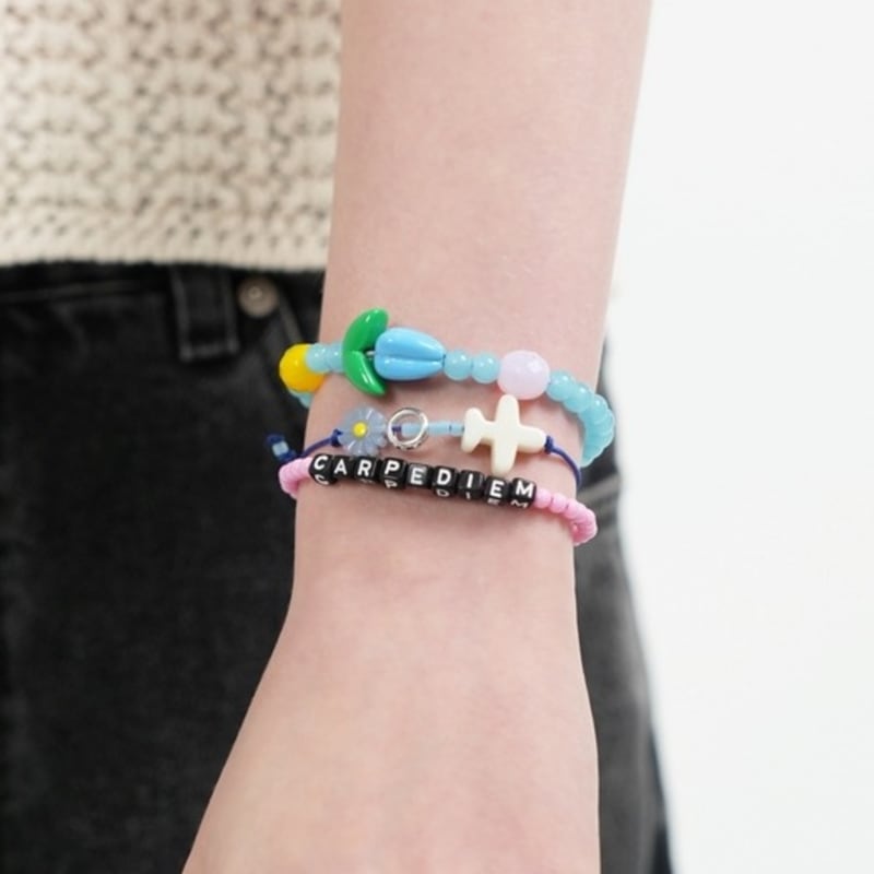 BONBEAU Trio charms initial silver ring knot Bracelet