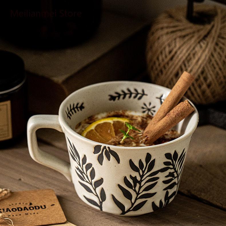 White Ceramic Cup Rough Ceramic High Aesthetic Hand-painted Cup American Retro Ceramic Mug Kitchen Drinkware Coffee Cups