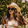Women Hat Hat Wide Brim Star Straw Bohemian Style Breathable Woven