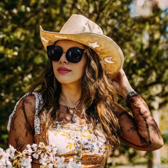 Women Hat Hat Wide Brim Star Straw Bohemian Style Breathable Woven