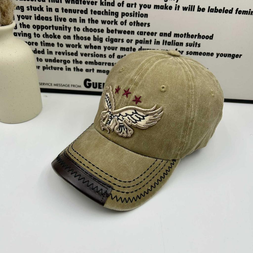Spring and summer hat men's retro old washed denim baseball cap women's street versatile embroidered eagle sunshade cap