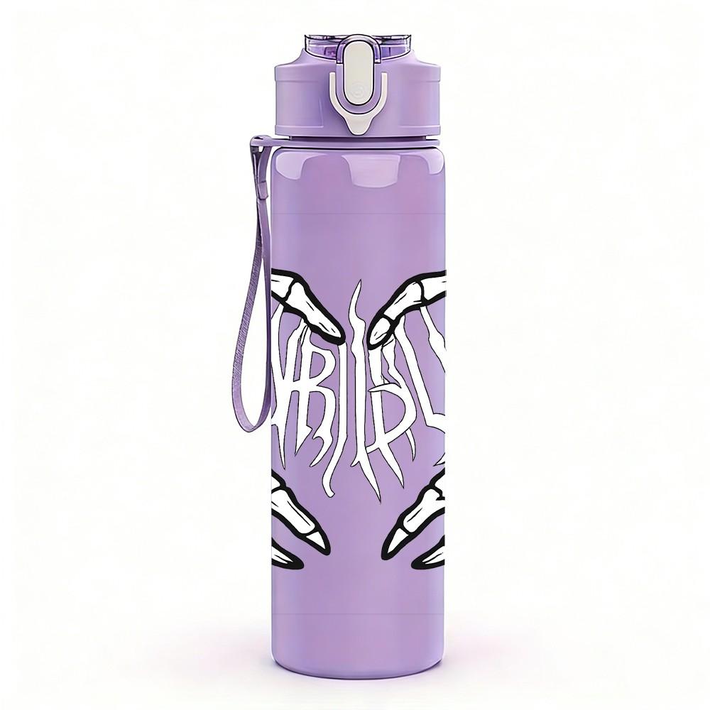 1PC Skeleton Hand Heart Shape 750ml Color Plastic Sports Water Bottle Leakproof Flip Straw Lid Suitable for Sports Office Home Use