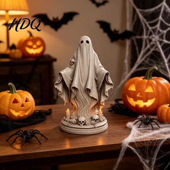 Living Room Ghost Decor Halloween Figurine, Spooky Resin Skulls Statue for Figurine Tiered Tray Home Table Centerpiece, Party Supplies