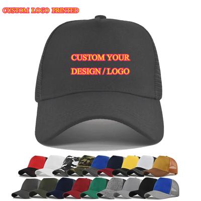 Op maat Logo Bedrukt Baseballpet Harde Top 5 Panelen Mesh Petten Voor Unisex Dames Pet Ademende Zon Hoed Effen Kleur Pet Groothandel
