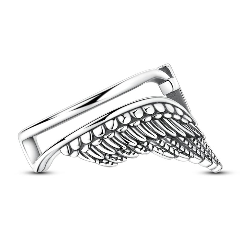 925 Sterling Silver Vintage Angel Wings & Cross Double Band Ring Adjustable Open Ring for Women Girls Daily Wear Jewelry Gift