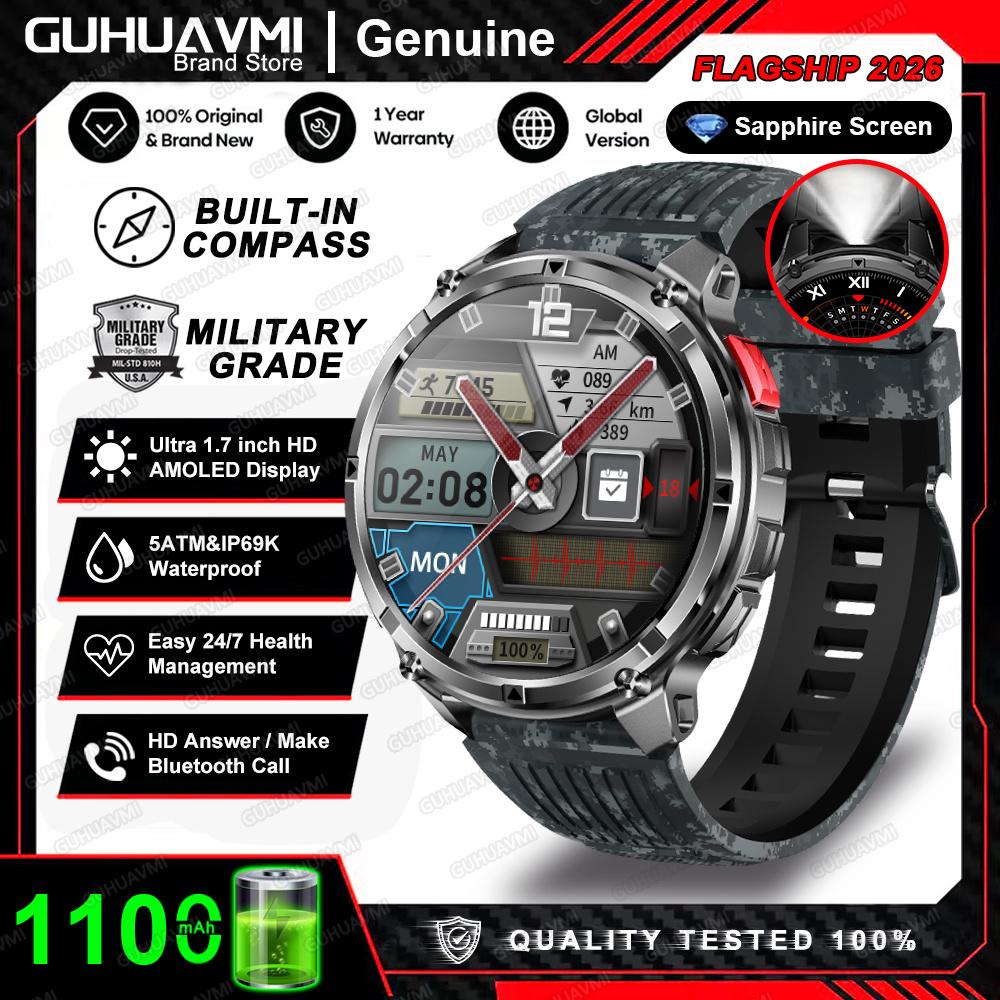 2026 New 1100mAh Battery Smart Watch GPS Path 5ATM Waterproof Sports Run Tracker Outdoors Compass Military Smartwatch