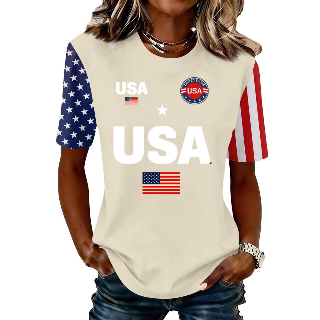 Women's Fashionable Casual Short Sleeve Print Round Neck Pullover Top