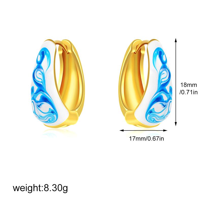 Blue Flower Enamel Drip Oil Earrings Vintage Blue White Porcelain Earrings Chinese Style Copper Irregular Earrings