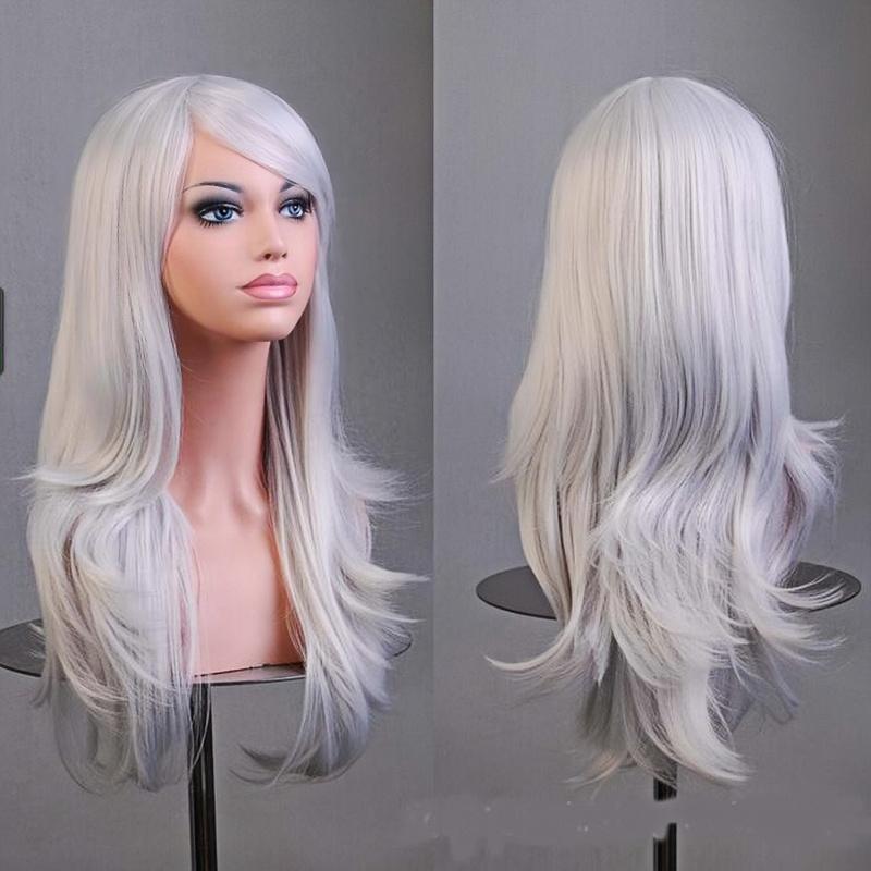 Soowee 70cm Lange Synthetische Perücken Rosa Lila Cosplay-Perücke Gewellt Halloween-Kostümhaar Kunsthaar für Damen